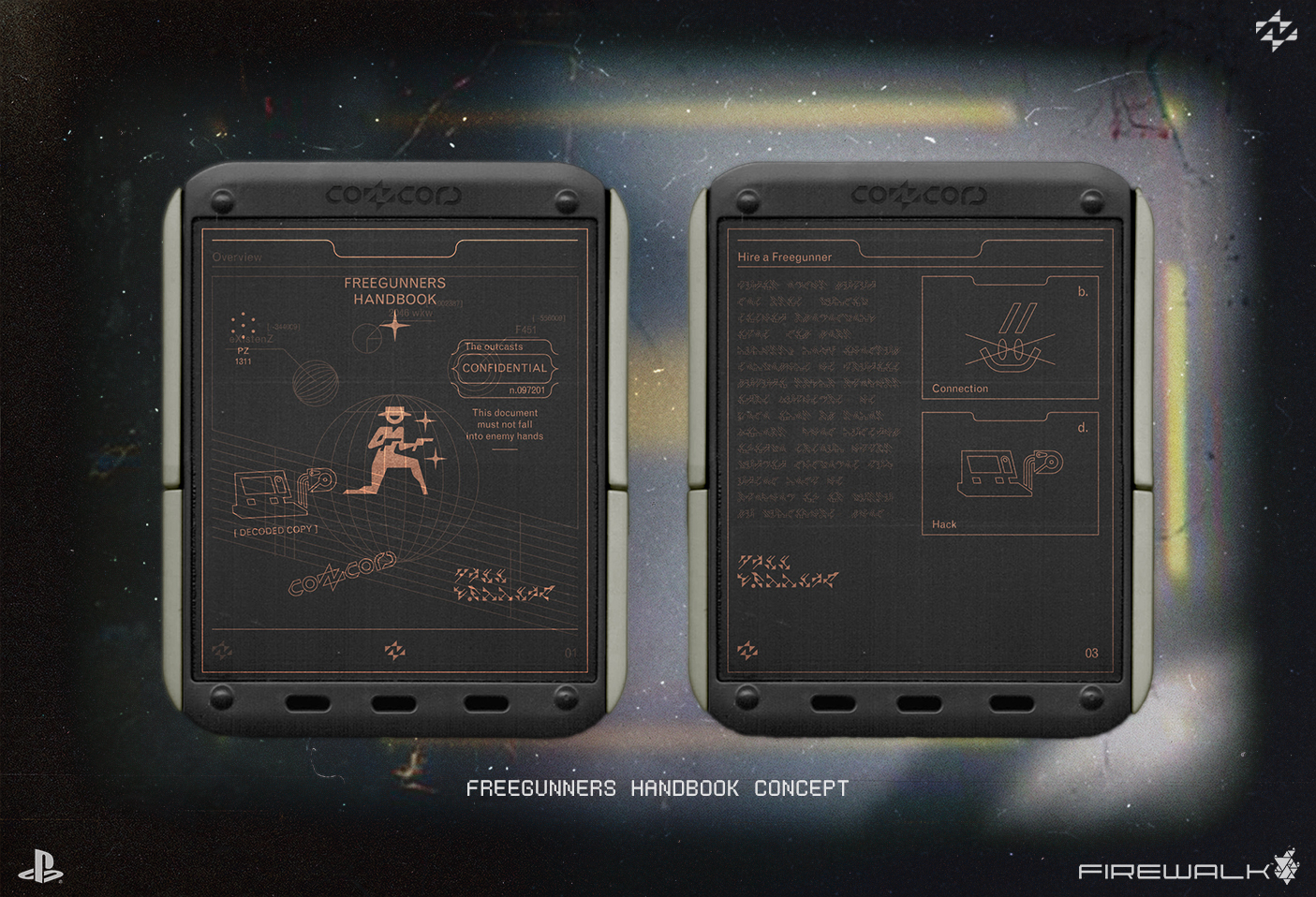 06, concord, freegunners, iconography, firewalkstudios, sony, playstation, vacaliebres, logo, northstar, freegunners, video games, concept art, gaming, logotype, wordmark, trademark