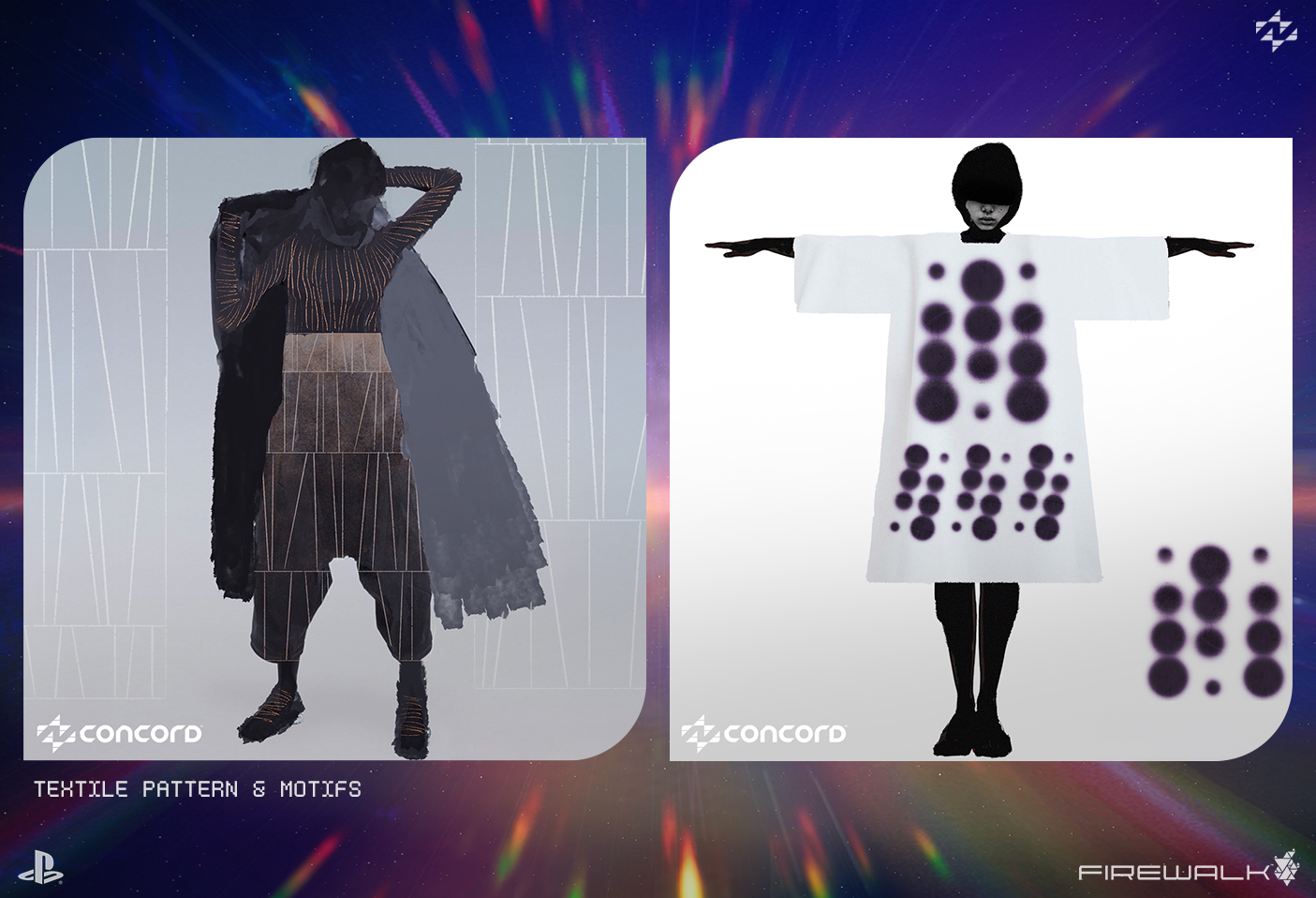 concord, textile, pattern, motifs, clothes, fashion design, firewalkstudios, concept art, playstation, vacaliebres, graphic