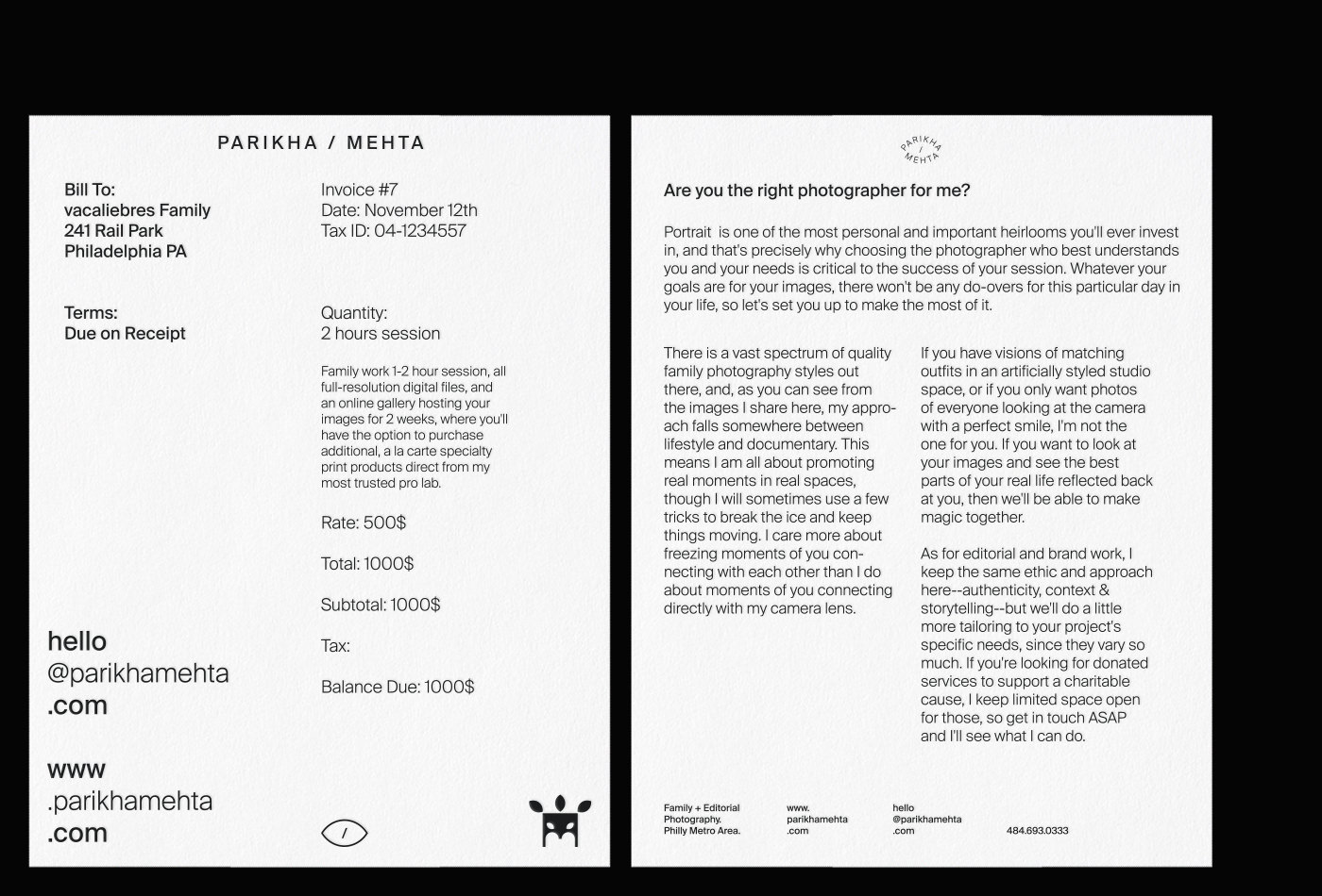 parikha-mehta-parikhamehta-photography-philadelphia-philly-family-editorial-pm-branding-brand-system-letterhead-invoice-vacaliebres